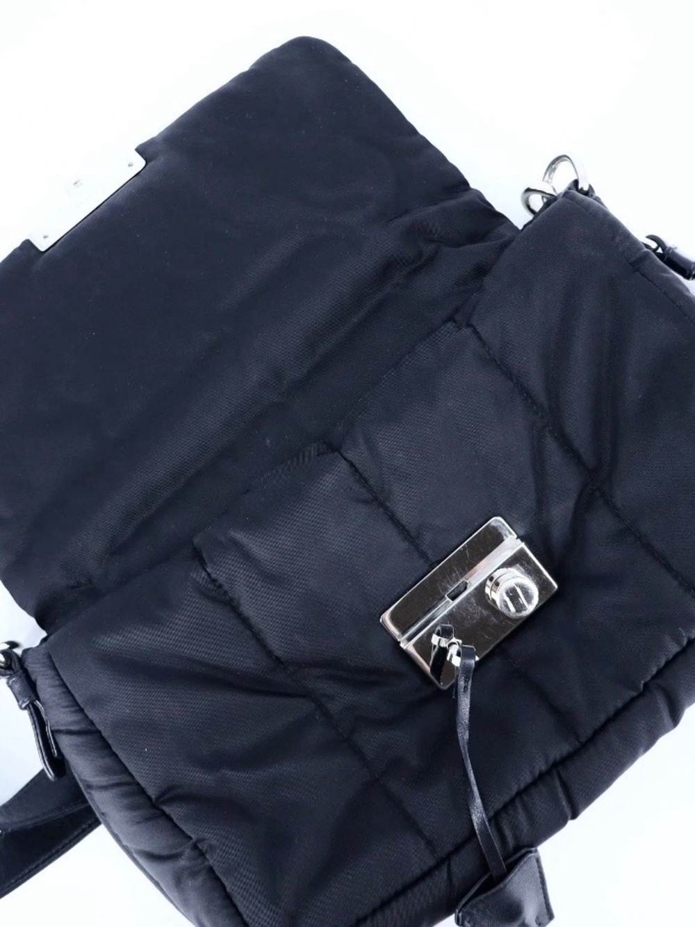 PRADA!⭐️Black Quilted Tessuto/leather Bomber Bag! Crossbody Bag with Silver! - Picture 14 of 16